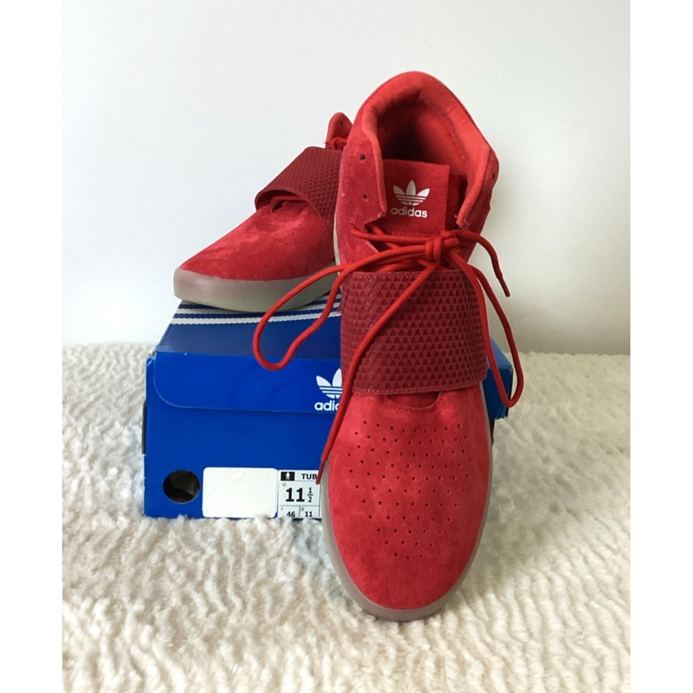 ADIDAS Tubular Invader Strap Trainers Men's 11.5 Red BB5039 With Box Y2K